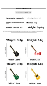 Detailed dimensions of 4.4cm guitar enamel pin badges in various vibrant colors