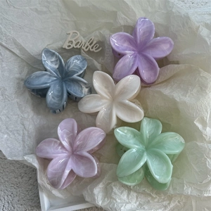 Flower Hair Claw Clip Plumeria Marble Texture Plastic Strong Hold Hair Accessory Sweet Korean Style For Women Girls