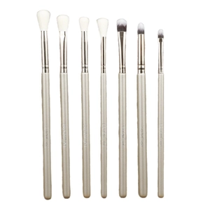 7-piece champagne gold eye makeup brush set with soft white synthetic bristles for blending