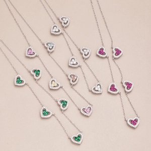S925 Sterling Silver Heart Pendant Necklace Korean Style Multi Color Zircon Inlaid Clavicle Chain For Women Fashion Jewelry