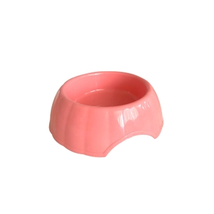 Ciotola rotonda rosa in plastica spessa per cani piccoli e gatti con tacca laterale