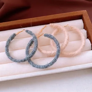Handmade Woven Woolen Yarn Round Hoop Earrings For Women Minimalist Autumn Winter Geometric Circle Earrings With 925 Sterling Silver Post