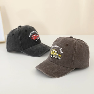 Vintage gewaschene Kinder-Baseballkappen mit Auto-Stickerei im Detail