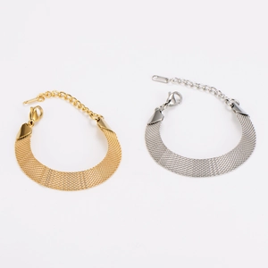 Minimalist 10mm mesh strap bracelets in gold and silver steel with lobster clasp closures