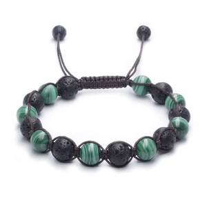 Close-up of 8mm amethyst lava stone beads with adjustable braided cord design