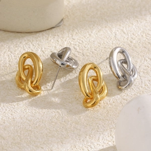 Boucles d'oreilles minimalistes en acier inoxydable torsadé doré 18K et argenté