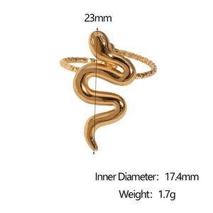 Minimalist 18k gold plated stainless steel snake ring with size and weight dimensions