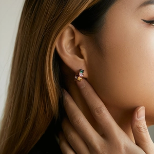 Chic 18K gold plated hoop earrings with multicolored rectangle cut zircon stones