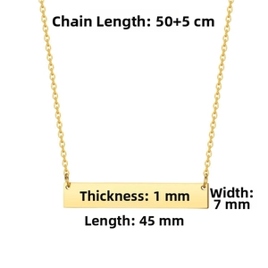 Detailed view of golden rectangle bar pendant dimensions 45x7x1mm with O-chain specifications