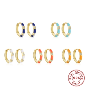 925 Sterling Silver Enamel Drip Oil Hoop Earrings For Women Colorful Geometric Zirconia French Style Fashion Jewelry Earrings