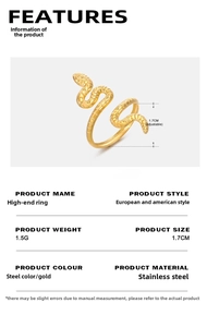 Macro shot of 18k gold plated stainless steel snake ring showing scale texture