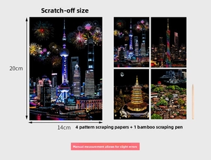 Détail du kit de cartes à gratter de monuments chinois avec stylet en bambou inclus