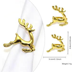 Gold reindeer metal napkin ring with detailed antlers for Christmas table decor