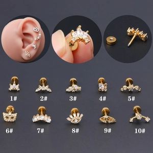 Orecchini A Bottone Per Cartilagine In Rame Zircone Con Perno In Acciaio Inossidabile Piercing Vite Piatta Per Helix