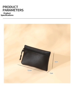 Dimensioni dettagliate del portamonete in pelle PU nera con misure di 12x9x1 cm