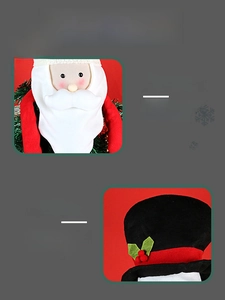 Detail showing polyester Santa Claus felt doll and black top hat for Christmas tree decor