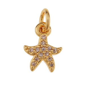 Detailopname van een gouden zeester hanger met kristallen en een handig ophangoog