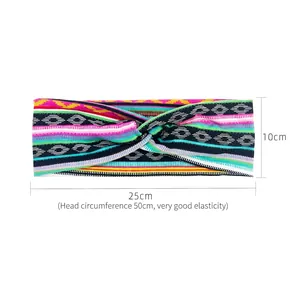 Elastic yoga headband with boho geometric stripes measuring 25cm by 10cm for women