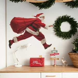 Autocollant Mural De Noël Père Noël Courant PVC Auto Adhésif Amovible Décoration Maison Festive
