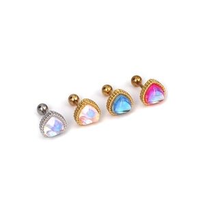 Colorful moonstone heart stud earrings with 20G stainless steel screw back piercing jewelry