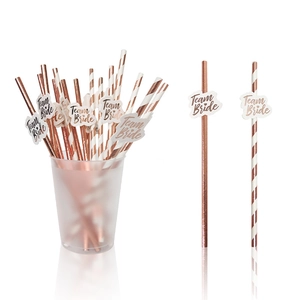 Cannucce Team Bride oro rosa per addio al nubilato con decorazioni a righe eleganti