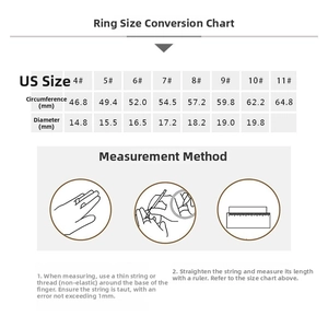 Size chart for titanium steel rings showing US sizes, inner diameter, and circumference