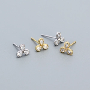 925 Sterling Silver Clover Stud Earrings Three Petal Flower Zircon Minimalist Elegant Fashion Jewelry For Women