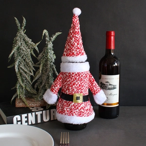 Christmas Santa sweater wine bottle cover with knit hat for holiday table decoration