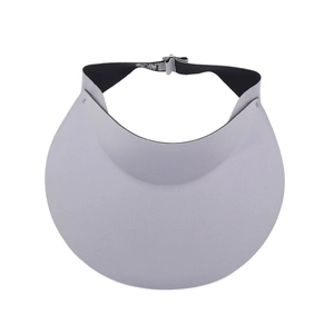Light gray foldable open top sun hat with wide brim and elastic black band for women