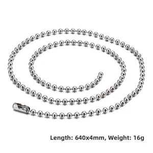 Macro detail of 4mm stainless steel ball chain necklace with 640mm length and connector
