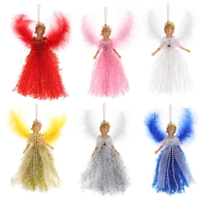 Christmas angel feather ornaments set in six assorted colors for festive tree decorations