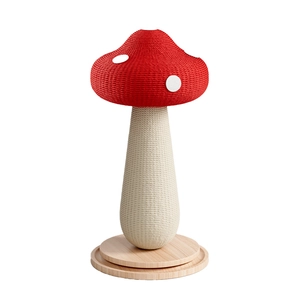 Tira graffi a fungo rosso per gatti con corda in sisal e solida base in legno