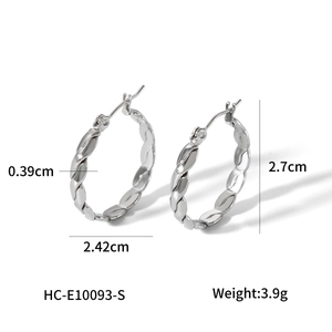 Detailed view of silver braided hoop earrings with size and weight measurements