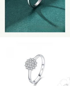 Detailed macro view of S925 sterling silver flower ring with micro-pave zircon crystals