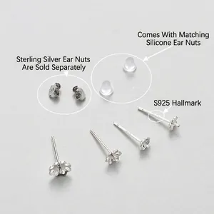 925 Sterling Silver Earring Post Findings Floral Tray Cup Pin Settings DIY Jewelry Making Handmade Component