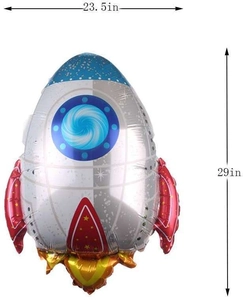Detailed dimensions of rocket foil balloon for astronaut themed birthday party decor