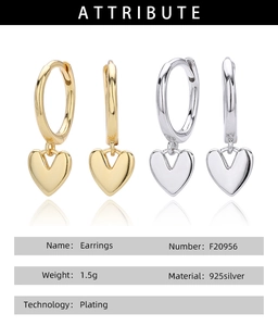 Detail view of 925 silver heart earrings in gold and silver plating with specifications