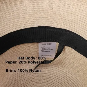 Dettaglio della fascia antisudore e dell'etichetta interna di un cappello di paglia