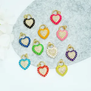Colorful 18K gold plated heart pendants with drip oil enamel and pavé zircon stones