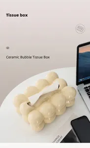 Detailed top view of a Nordic ceramic tissue box with unique bumpy marshmallow texture