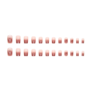 Pink and purple gradient press-on nails with silver glitter in square oval shape