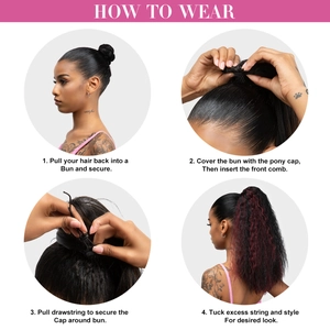 Step-by-step tutorial for wearing a drawstring yaki ponytail wig with secure combs