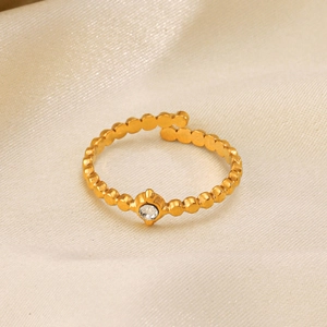 Anello aperto minimalista in acciaio inossidabile placcato oro 18K con singolo zircone