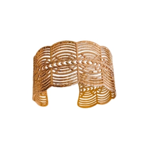 Minimalist wide open cuff bracelet with intricate gold hollow lace geometric patterns