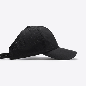 Quick-dry breathable black baseball cap with laser-cut holes for outdoor sports sun protection