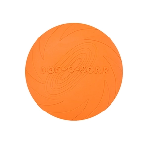 Orange durable rubber dog flying disc with spiral anti-slip texture for outdoor training