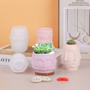 Siliconen mal met gezichtsontwerp voor DIY kaarsbekers en vetplantenpotten met textuurafwerking