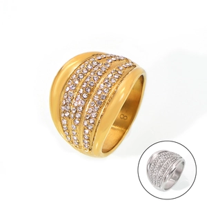 Elegant gold and silver wide band rings with rows of zircon stones for women