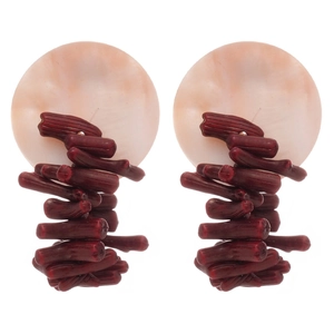 Artistic round pink resin and dark burgundy irregular shell earrings for women