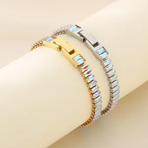 Stainless Steel Tennis Bracelet With Baguette Cut Colorful Crystal Zircon Jewelry Clasp Fashion Women Fashion Accessory